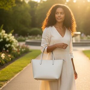 DKNY Ivory White Saffiano Leather Medium Bryant Tote Purse